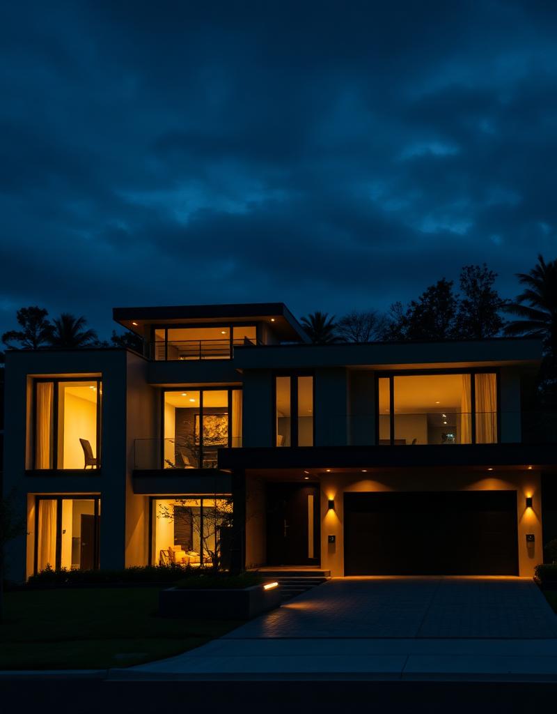 Modern luxury home at twilight